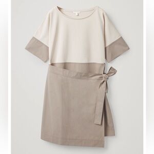 COS COLORBLOCK CONTRAST KHAKI NEUTRAL TUNIC TOP SIZE MEDIUM